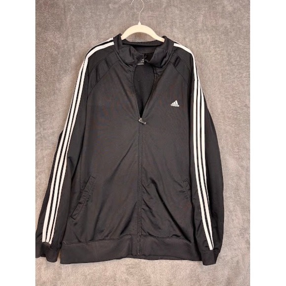 adidas Other - Adidas Mens Track Jacket Full Zip Black White 3 Stripe Logo Size 2XL